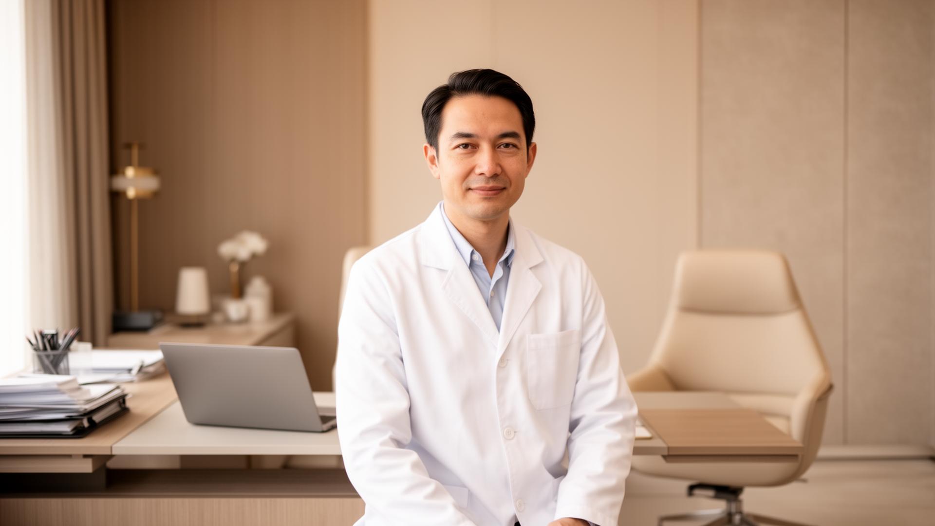Médico em consultório moderno e elegante